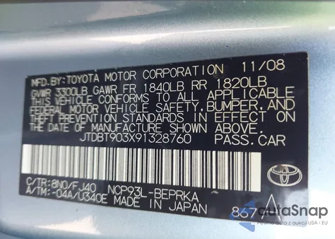 2009 Toyota Yaris from USA, damaged, VIN JTDBT903X91328760